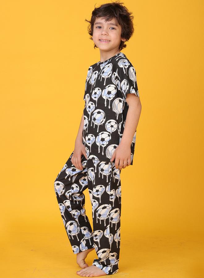 Anthrilo All-Over Football Print T-Shirt and Pyjama Set - Image 3