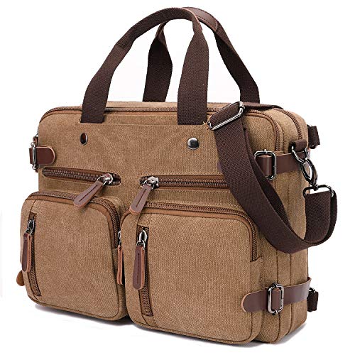 CROCOD 3 in 1 Convertible Laptop Backpack, 17.3 inch Messenger Bag for Men, Multi-Functional Travel Laptop Bag for College Men Women (17.3 Inch, Coffee) - Image 1