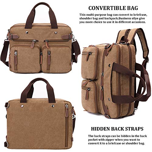 CROCOD 3 in 1 Convertible Laptop Backpack, 17.3 inch Messenger Bag for Men, Multi-Functional Travel Laptop Bag for College Men Women (17.3 Inch, Coffee) - Image 4