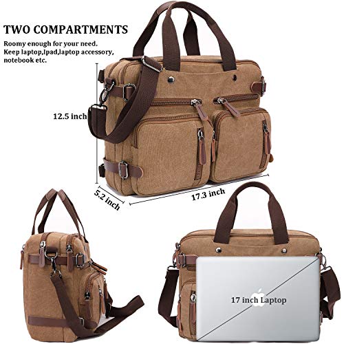 CROCOD 3 in 1 Convertible Laptop Backpack, 17.3 inch Messenger Bag for Men, Multi-Functional Travel Laptop Bag for College Men Women (17.3 Inch, Coffee) - Image 3