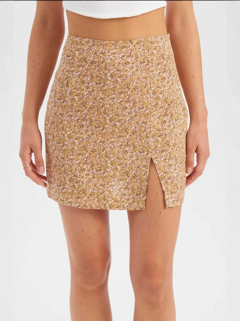 HICCUP Floral High Waist Side Slit Mini Skirt