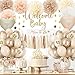 Aurasys Baby Shower DecorationsBeige Cream Boho Neutral BalloonsNeutral Gender Reveal Party Supplies Welcome Baby Banner Paper Pom Poms TasselsCake Topper Star Decor for Baby Shower Decorations - Image 3