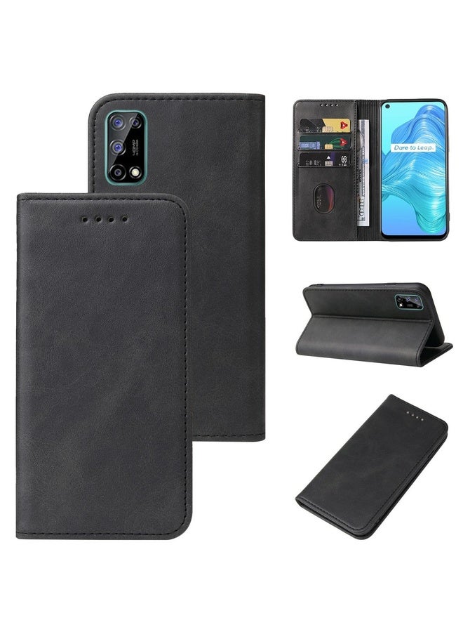 HuHa Case Cover For Realme V5 5G Magnetic Closure Leather Phone Case(Black) - Image 1
