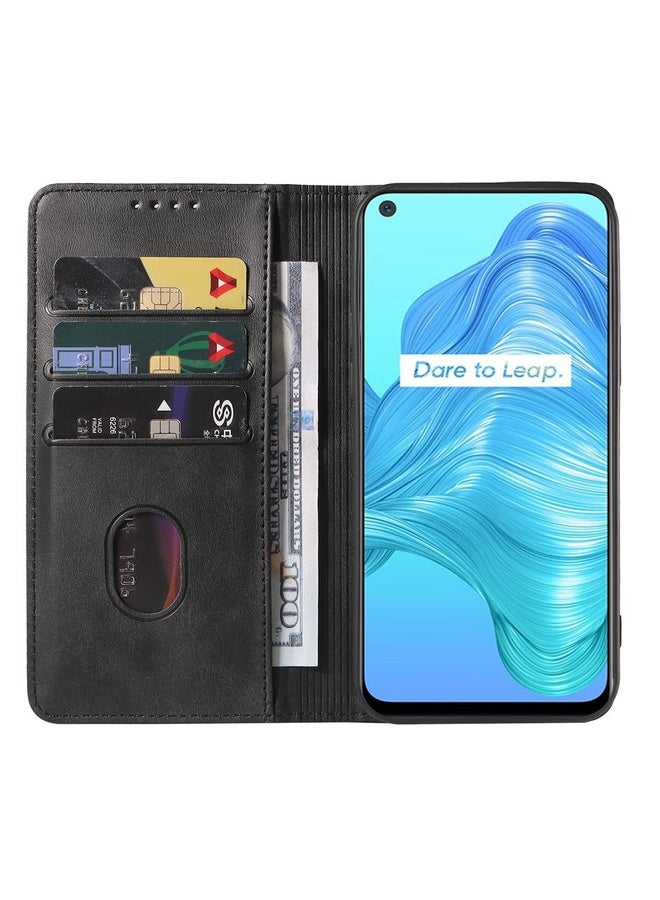 HuHa Case Cover For Realme V5 5G Magnetic Closure Leather Phone Case(Black) - Image 3