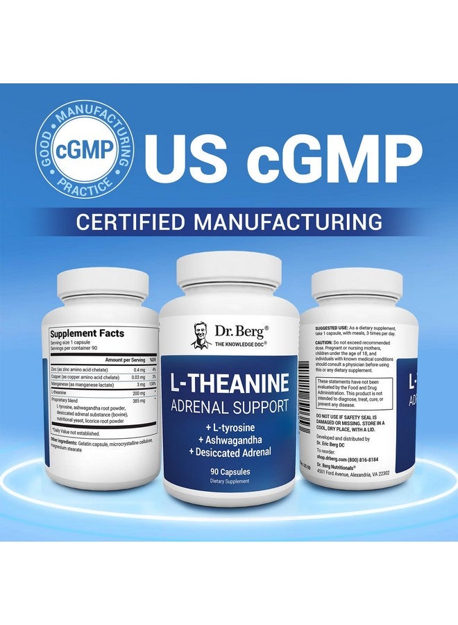 Dr. Berg Nutritionals Dr. Berg L-Theanine 200mg - Includes Zinc, Copper, L-Tyrosine, & Ashwagandha - L-Theanine Supplement Adrenal Support - for Relaxation, Stress Relief, and Mental Clarity* - 90 Gelatin Capsules - Image 5