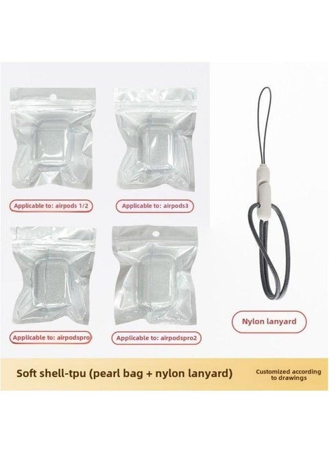 For Apple Headset Airpods4 Wireless Bluetooth Protective Cover TPU Transparent Material-Color:Tpu Soft Shell + Pearlescent Bag Nylon Lanyard-Applicable Models:Airpods4 Model: With Hanging Ears