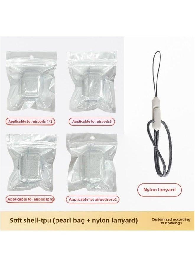 Generic - For Apple Headset Airpods4 Wireless Bluetooth Protective Cover TPU Transparent Material-Color:Tpu Soft Shell + Pearlescent Bag Nylon Lanyard-Applicable Models:Airpods4 Model: With Hanging Ears - Image 1