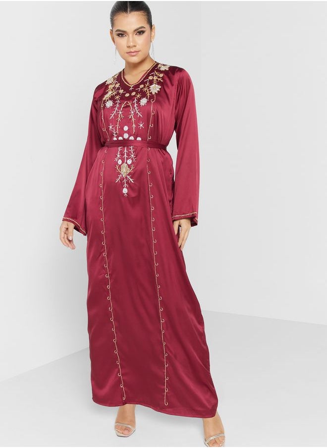 hayas closet V-Neck Embellished Jalabiya  - Image 1