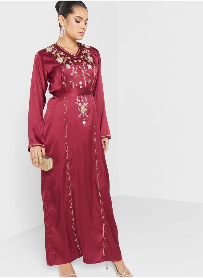hayas closet V-Neck Embellished Jalabiya  - Image 4