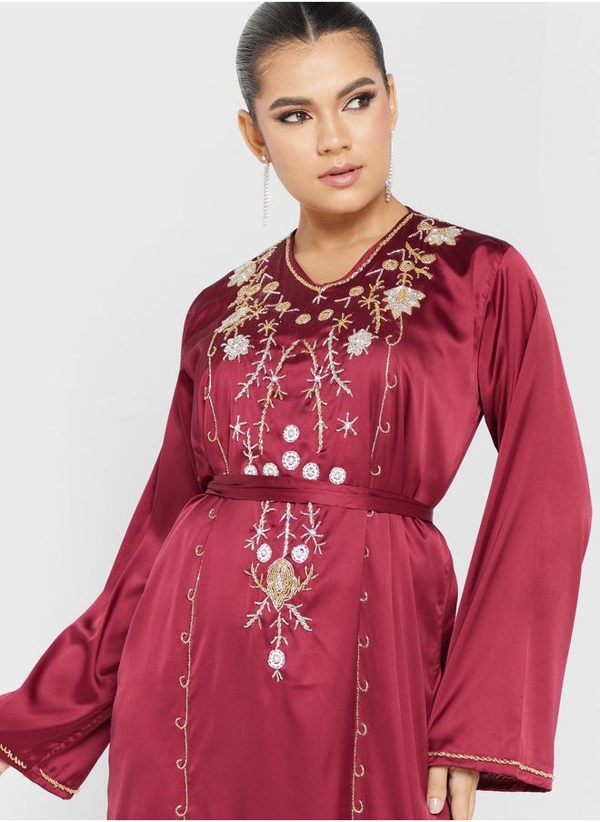 hayas closet V-Neck Embellished Jalabiya  - Image 3