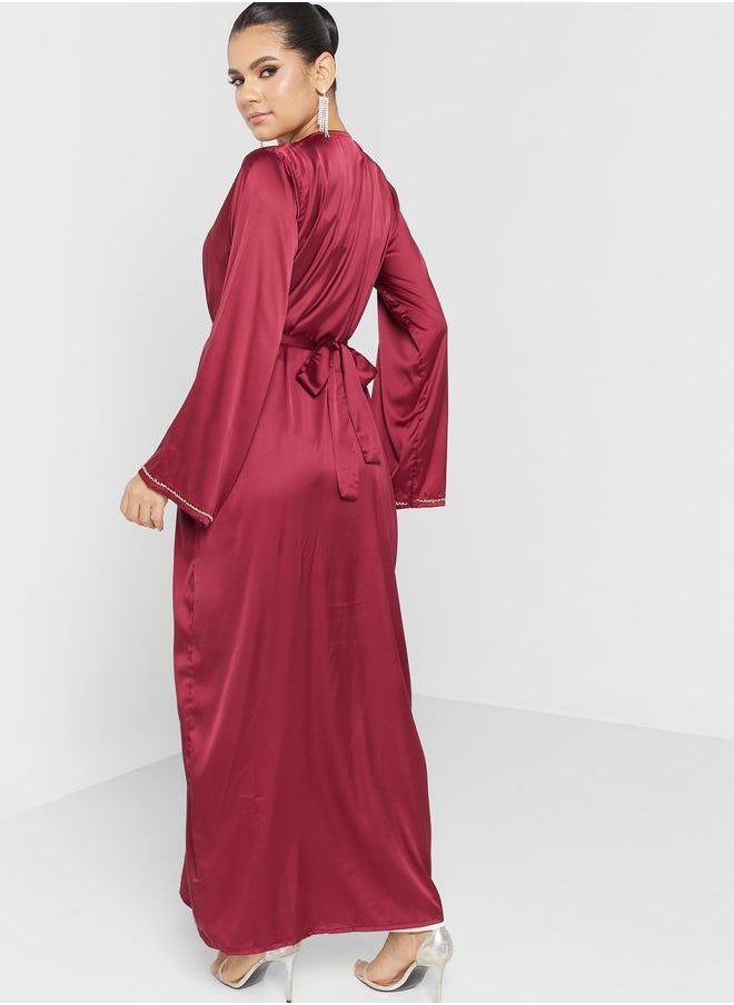 hayas closet V-Neck Embellished Jalabiya  - Image 2