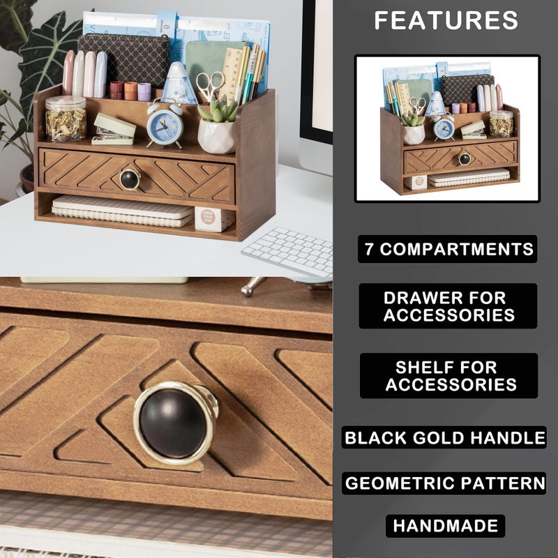 dreampossible Brown Wood Desk Organizer and Accessories with Drawer, Bill Mail Organizer and File Mail Holder for Office Supplies, Desk Accessories & Workspace Organizers - Image 5