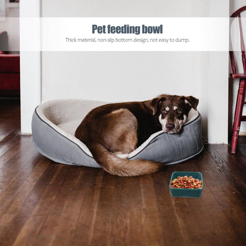 Luxshiny Ceramic Cat Bowl Set With Wooden Tray Square Green Pet Feeding Dish For Cats And Small Dogs 2pcs Floor Food And Water Bowl For Household Use - Image 4