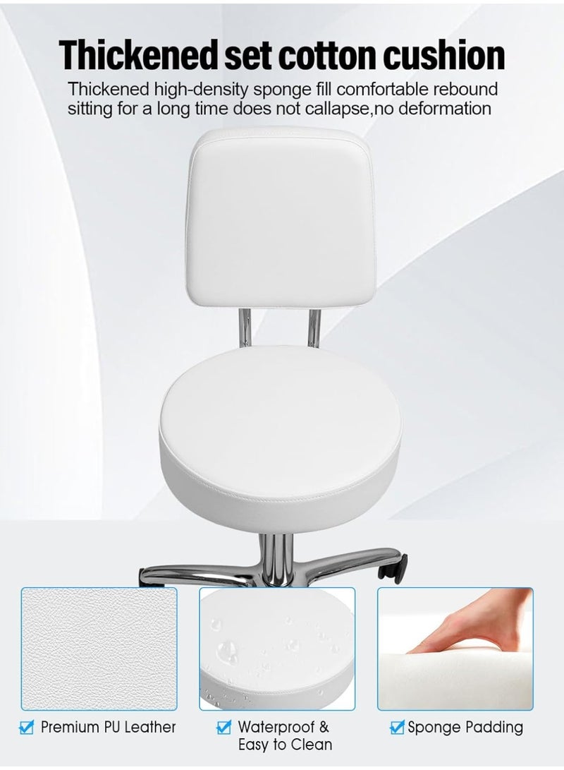 Meishida Multi-Functional Adjustable Swivel Stool chair with Back Support - Perfect for Home, Office, Garage, Spa salon Use - Durable, Comfortable, and Easy-to-Move with Smooth Rolling Wheels (White)  - Image 4