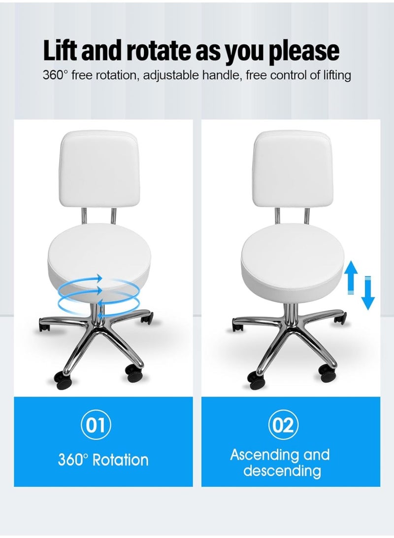 Meishida Multi-Functional Adjustable Swivel Stool chair with Back Support - Perfect for Home, Office, Garage, Spa salon Use - Durable, Comfortable, and Easy-to-Move with Smooth Rolling Wheels (White)  - Image 3