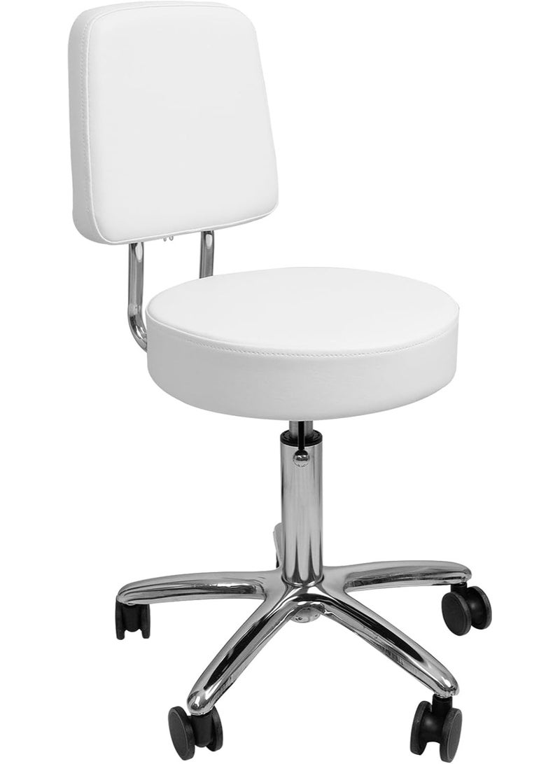 Meishida Multi-Functional Adjustable Swivel Stool chair with Back Support - Perfect for Home, Office, Garage, Spa salon Use - Durable, Comfortable, and Easy-to-Move with Smooth Rolling Wheels (White)  - Image 1
