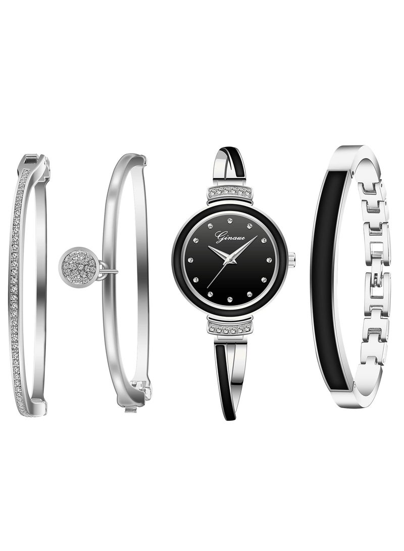 KASTWAVE Bangle Watch and Bracelet Set 4 Pcs Wrist Watch Bracelet Set Elegante Watch for Women - Image 1