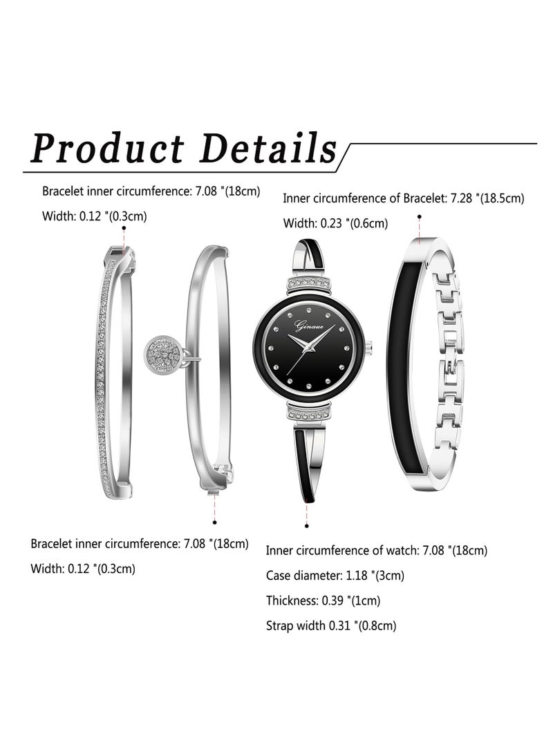 KASTWAVE Bangle Watch and Bracelet Set 4 Pcs Wrist Watch Bracelet Set Elegante Watch for Women - Image 4