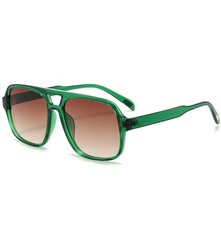 Breaksun Retro Aviator Sunglasses for Women Men Trendy Classic 70s Square Aviator Sun Glasses Vintage Shades (Green/Brown gradient) - Image 1