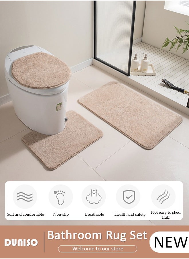 DUNISO 3 Piece Bathroom Rug Set Includes Bath Rug, Contour Mat and Toilet Lid Cover, Super Soft Water Absorbent & Non-Slip Bath Mats for Bathroom Floor, Tub and Shower Room, Machine Washable  - Image 1