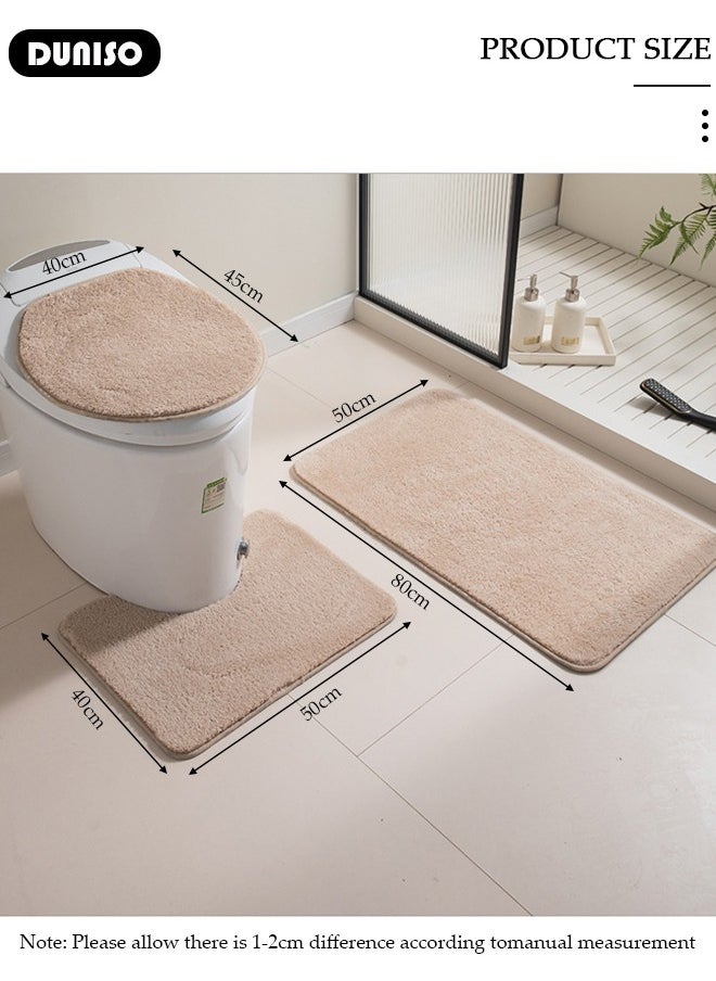 DUNISO 3 Piece Bathroom Rug Set Includes Bath Rug, Contour Mat and Toilet Lid Cover, Super Soft Water Absorbent & Non-Slip Bath Mats for Bathroom Floor, Tub and Shower Room, Machine Washable  - Image 4
