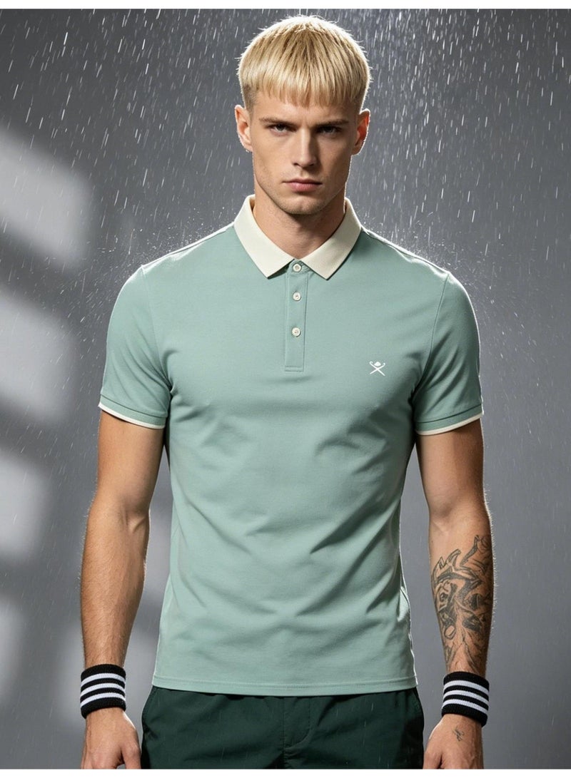 Hackett London Polo shirt with LOGO printing logo and contrast collar breathable leisure sports short sleeve shirt with slim POLO for men and women. - Image 5