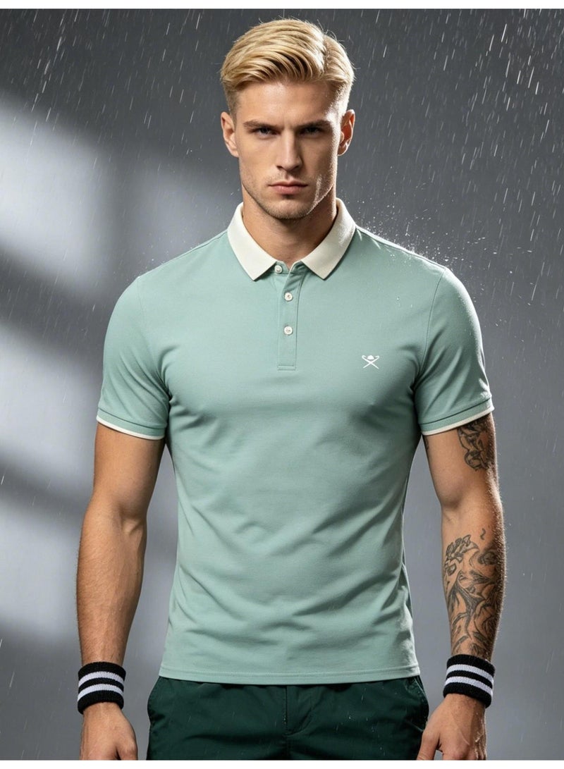 Hackett London Polo shirt with LOGO printing logo and contrast collar breathable leisure sports short sleeve shirt with slim POLO for men and women. - Image 1