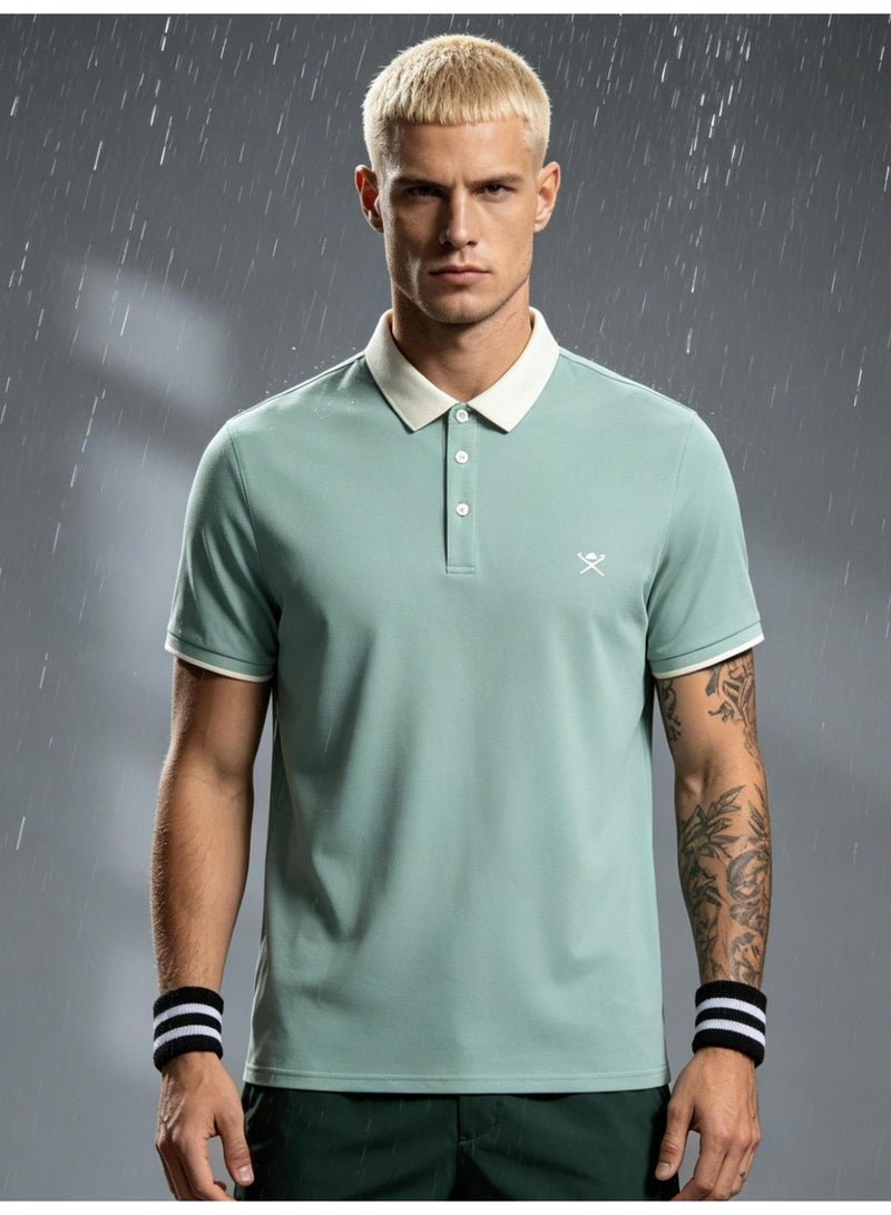 Hackett London Polo shirt with LOGO printing logo and contrast collar breathable leisure sports short sleeve shirt with slim POLO for men and women. - Image 3
