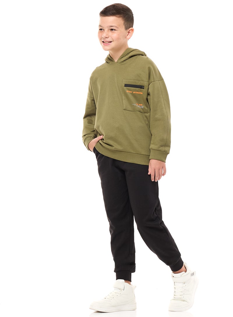 victor and jane Boys' 2-Piece Hoodie and Jogger Set Olive-Black - Image 1