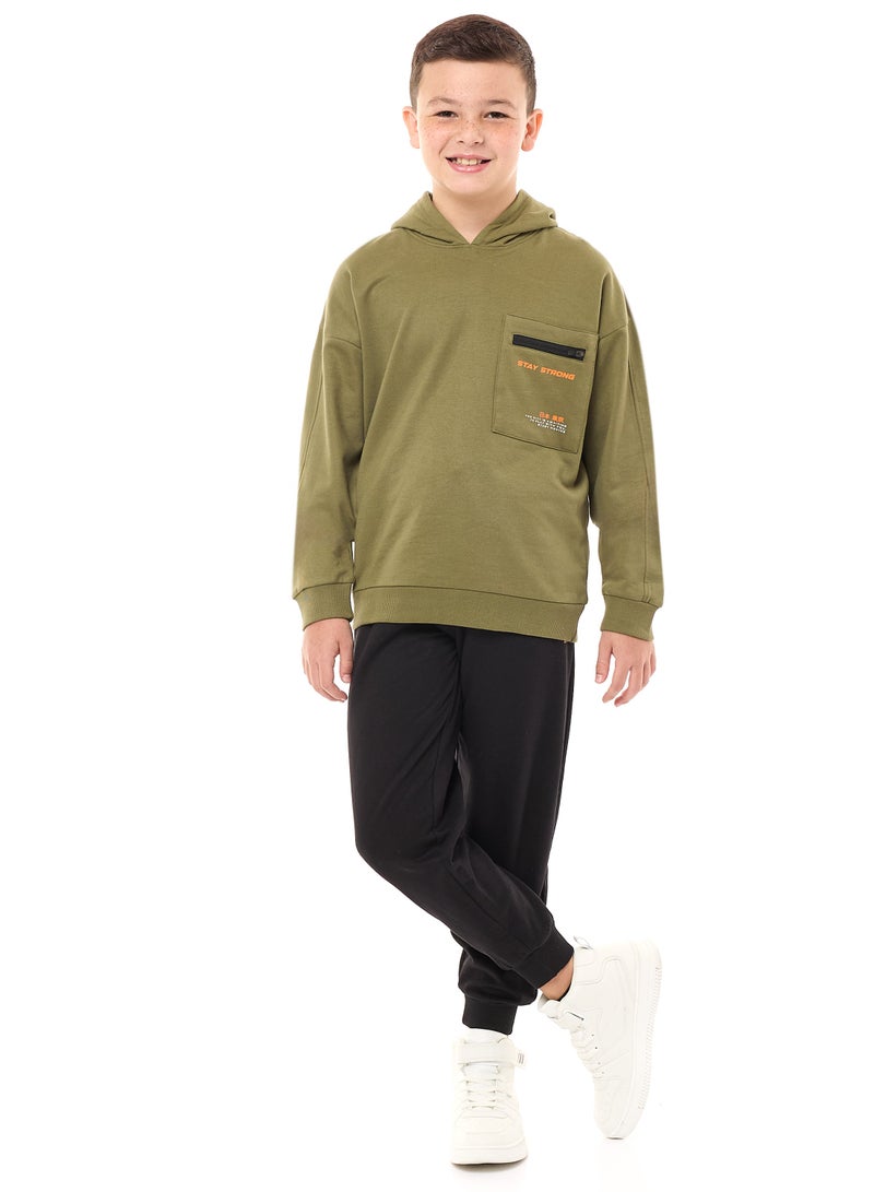 victor and jane Boys' 2-Piece Hoodie and Jogger Set Olive-Black - Image 2