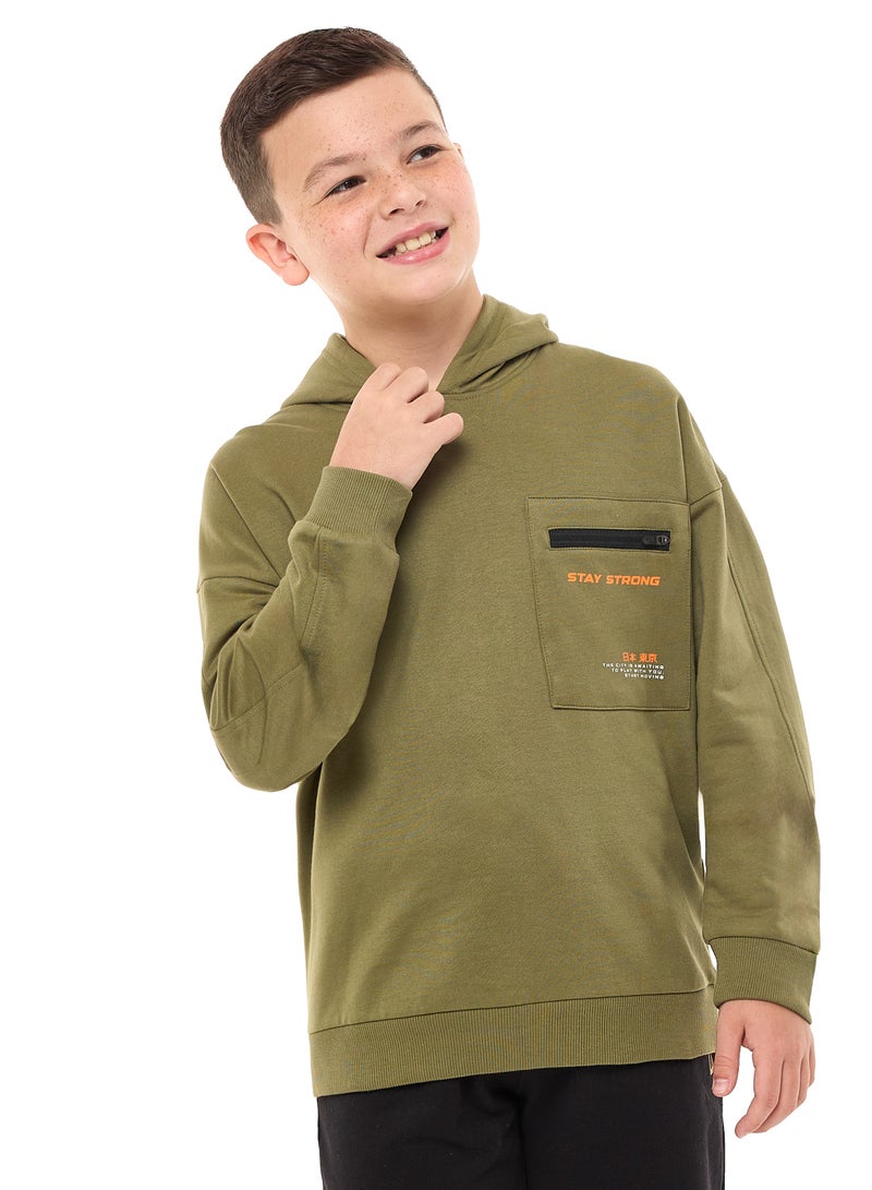 victor and jane Boys' 2-Piece Hoodie and Jogger Set Olive-Black - Image 4