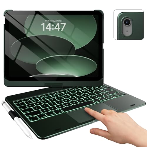 typecase حافظة Typecase Touch لجهاز iPad الجيل العاشر مع لوحة مفاتيح (10.9 بوصة، 2022) و iPad A16 (الجيل الحادي عشر، 2025) – قابلة للدوران 360°، إضاءة خلفية بـ 11 لون، لوحة تتبع متعددة اللمس، رقيقة وخفيفة (أخضر منتصف الليل) - Image 1