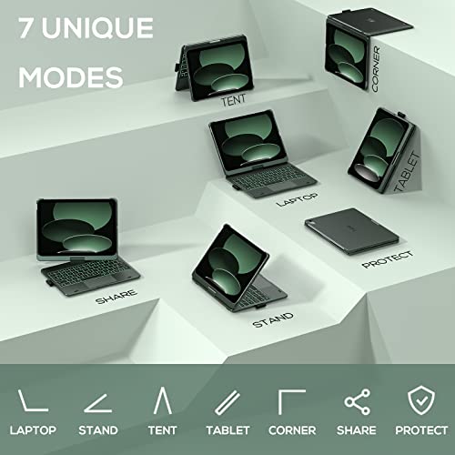 typecase حافظة Typecase Touch لجهاز iPad الجيل العاشر مع لوحة مفاتيح (10.9 بوصة، 2022) و iPad A16 (الجيل الحادي عشر، 2025) – قابلة للدوران 360°، إضاءة خلفية بـ 11 لون، لوحة تتبع متعددة اللمس، رقيقة وخفيفة (أخضر منتصف الليل) - Image 5