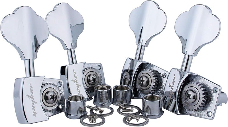 Bass Tuners (4 for Right) - 1:26 Ratio Open Gear Tuning Key Pegs Machine Head Replacement for Electric Jazz Guitar Bass or Precision Instruments - Chrome