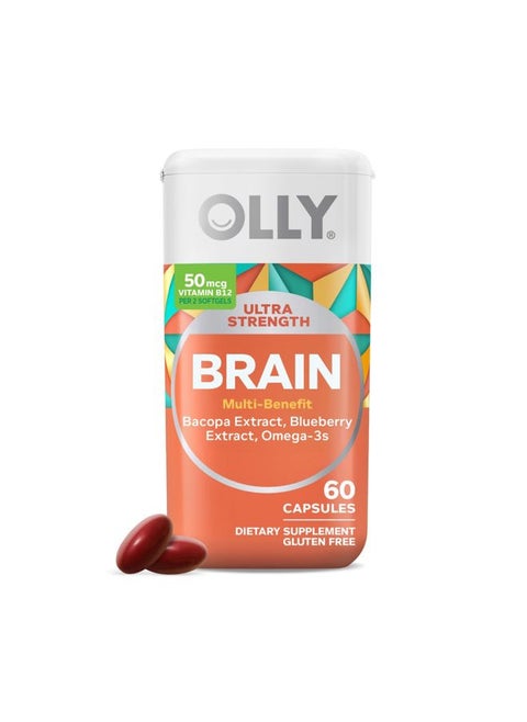 Ultra Strength Brain Softgels, Nootropic, Supports Healthy Brain Function, Memory, Focus and Concentration, Omega-3s, Vitamins B6 and B12, 30 Day Supply - 60 Count