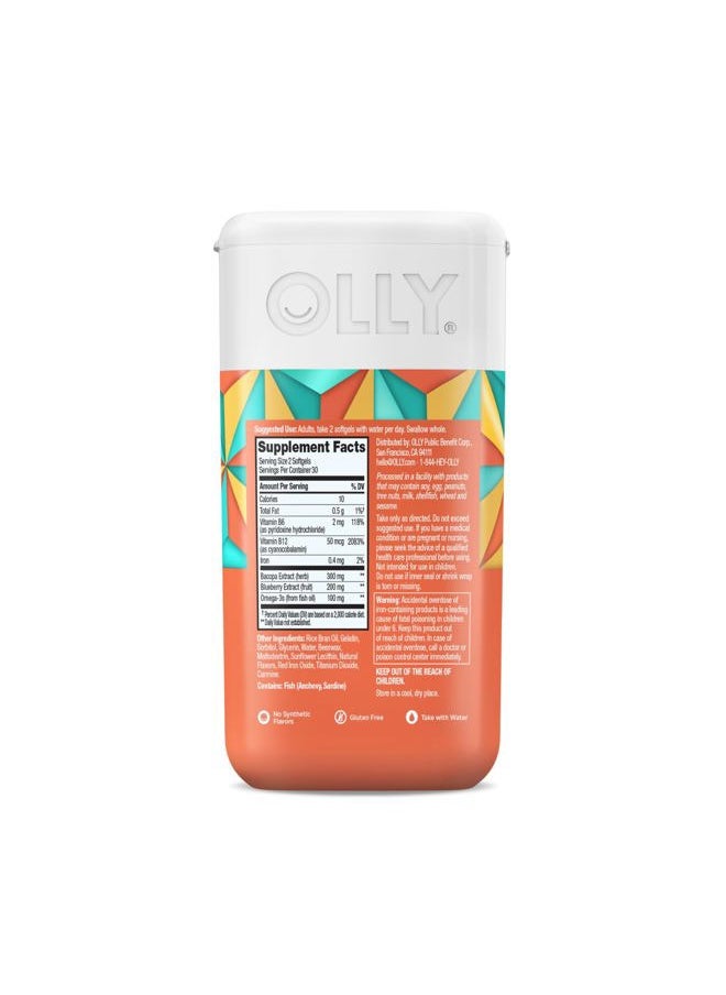 OLLY - Ultra Strength Brain Softgels, Nootropic, Supports Healthy Brain Function, Memory, Focus and Concentration, Omega-3s, Vitamins B6 and B12, 30 Day Supply - 60 Count - Image 1