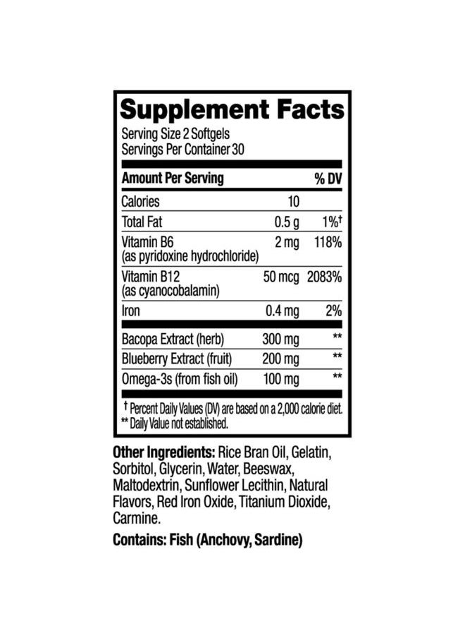 OLLY - Ultra Strength Brain Softgels, Nootropic, Supports Healthy Brain Function, Memory, Focus and Concentration, Omega-3s, Vitamins B6 and B12, 30 Day Supply - 60 Count - Image 1