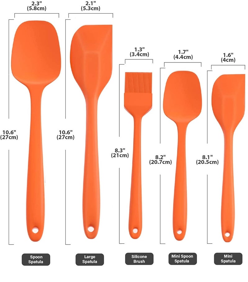 P-Plus International Silicone Spatula Set 5-Piece - 446F Heat-Resistant Baking Spoon Spatula - Seamless One-Piece Design- Non-Stick Silicone Stainless Steel Core (Spatula Set of 5 Orange) - Image 2