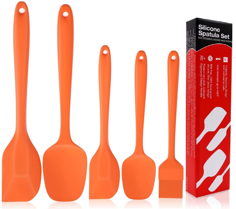 P-Plus International Silicone Spatula Set 5-Piece - 446F Heat-Resistant Baking Spoon Spatula - Seamless One-Piece Design- Non-Stick Silicone Stainless Steel Core (Spatula Set of 5 Orange) - Image 1