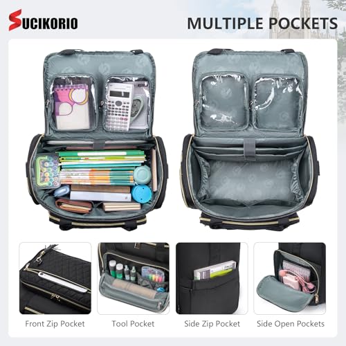 SUCIKORIO Rolling Laptop Bag 173 Inch With Accordion File Folder 3 IN 1 Rolling Briefcase for Women Waterproof Teacher Tote Bag With Wheels With Detachable Trolley for Office College Nurse White - Image 3