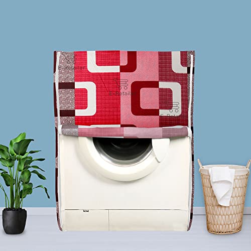 E-Retailer® Exclusive 3-Layered Polyester Combo Set of Appliances Cover (1 Pc. of Fridge Top Cover and 1 Pc. Front Load Washing Machine Cover) (Color-Purple, Design-Geometric, Set Contains-2 Pcs.) - Image 2