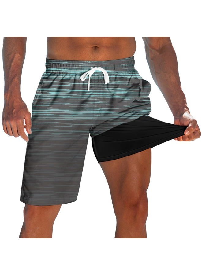 westwolf Men's Swim Trunks with Compression Liner Black Stripe 9" Long Board Shorts for Mens Hawaii Quick Dry Cycling Bathing Suits Beach Shorts with Inner Pocket Holiday Running Swim Shorts M - Image 1