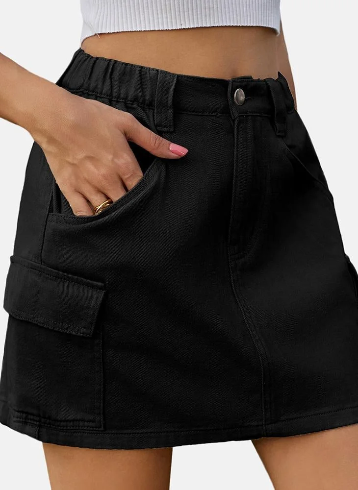 YUNIQEE Black Mid Rise Plain Mini Skirt