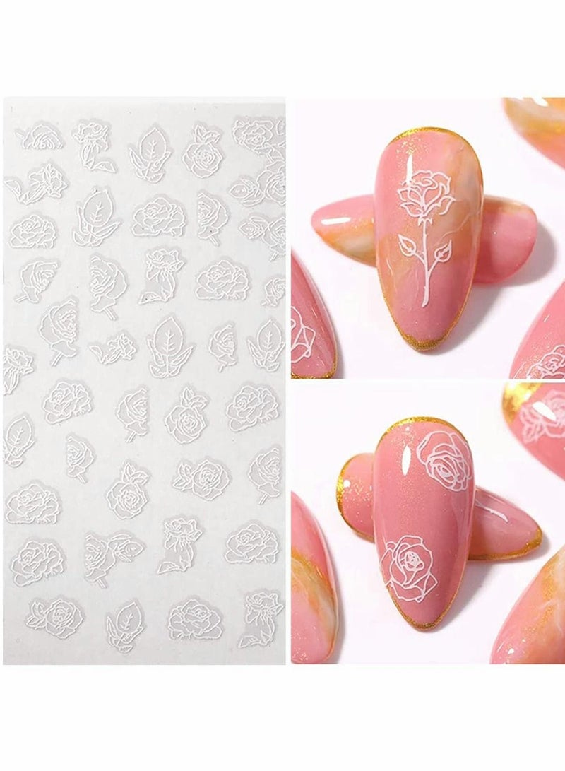 Excefore ملصقات أظافر على شكل زهور، ملصقات أظافر ذاتية اللصق ثلاثية الأبعاد على شكل وردة سوداء وبيضاء، ديكور منزلي على شكل زهرة مجوفة للأظافر المصنوعة من الأكريليك (6 أوراق) - Image 3