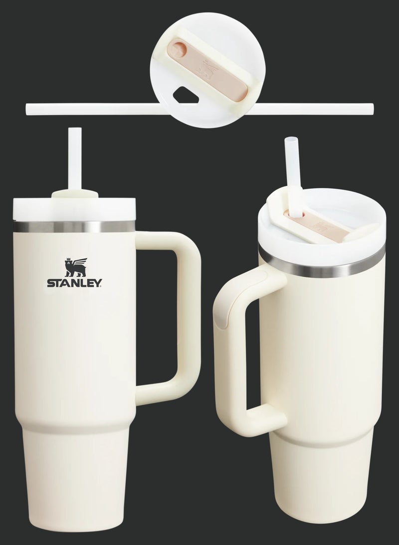 Stanley The Quencher H2.0 Tumbler With Handle And Straw 40 oz Flowstate 3-Position Lid Cup Holder Compatible For Travel Insulated Stainless Steel Cup BPA-Free Stanley Cup Vacuum Insulated Tumbler With Lid and Straw For Water, Iced Tea Or Coffee, Smoothie And More Beige  - Image 4
