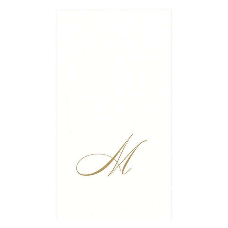 Caspari White Pearl Paper Linen Guest Towels Monogram Initial M Pack of 24