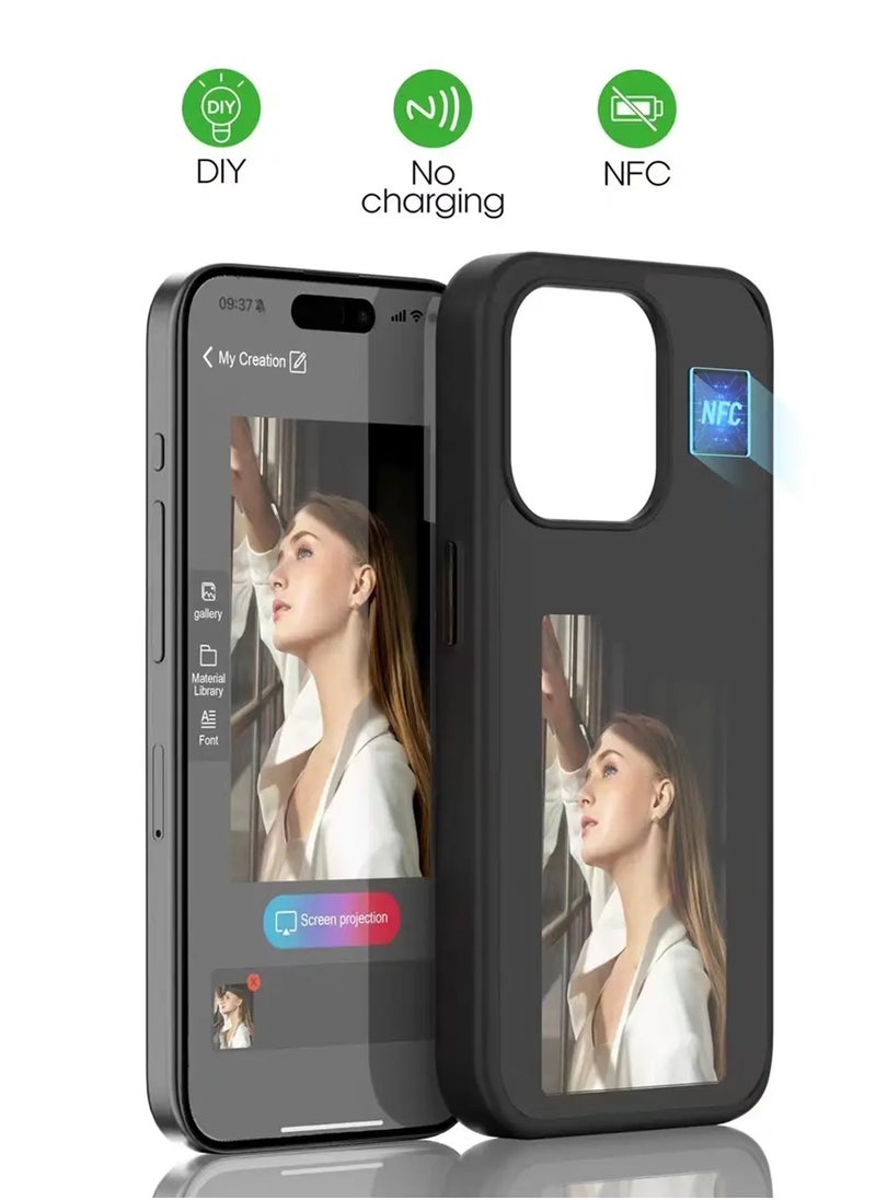 ZIPFORCE - ZIPFORCE NFC Smart E-ink Screen Customizable Display Phone Case for iPhone 16 Pro Max DIY Custom Carbon Fiber Mobile Case Designed Black - Image 1