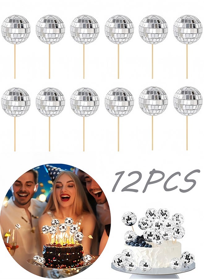 12Pcs Cake Decoration Mini Disco Balls Cake Toppers, Easy to Operate Disco Ball Cake Topper Stylish Disco Balls for Cake Decorating can Adorn Cakes Cupcakes Pies Ice Creams and Desserts Etc - Image 1