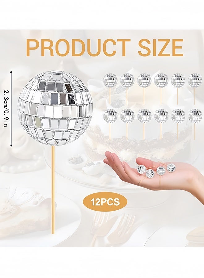 12Pcs Cake Decoration Mini Disco Balls Cake Toppers, Easy to Operate Disco Ball Cake Topper Stylish Disco Balls for Cake Decorating can Adorn Cakes Cupcakes Pies Ice Creams and Desserts Etc - Image 2