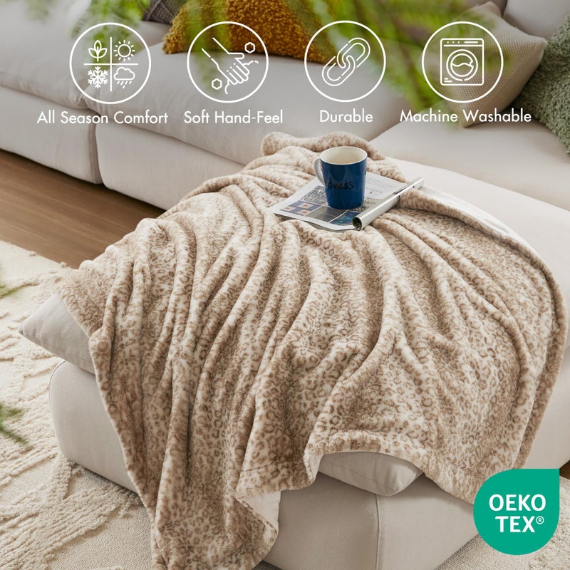 Madison Park Zuri Soft Plush Luxury Oversized Faux Fur Throw Animal Stripes Design, Faux Mink On The Reverse, Modern All Seasons Blanket for Bed, Sofa Couch, Office, Leopard, 60x70 - Image 4